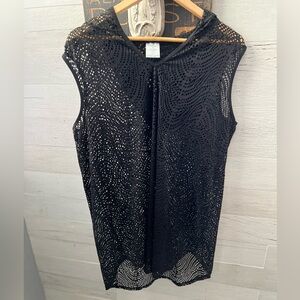 Elegant Black Hooded Swim Coverup